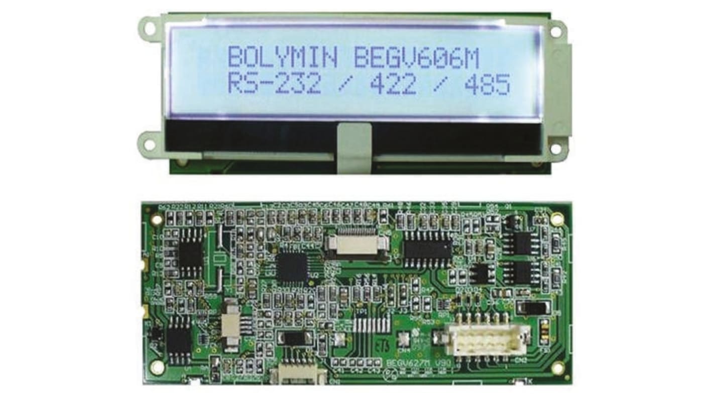 Bolymin BEGV606M3 Alphanumeric LCD Display, Grey on White, 2 Rows by 20 Characters, Reflective