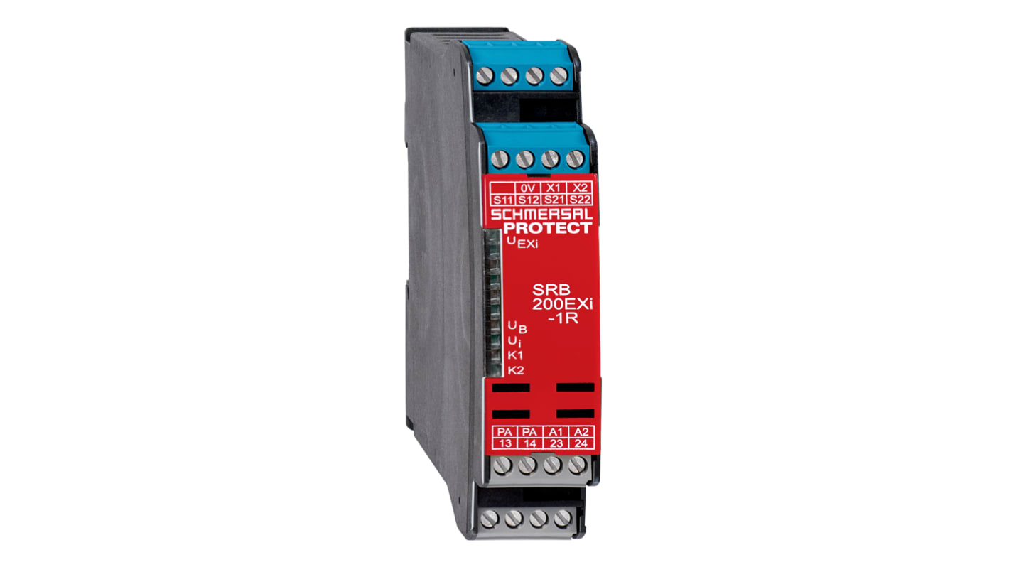 Relé de seguridad Schmersal PROTECT SRB 200Exi de 2 canales, para Interruptor de seguridad, 24V dc, cat. seg. ISO