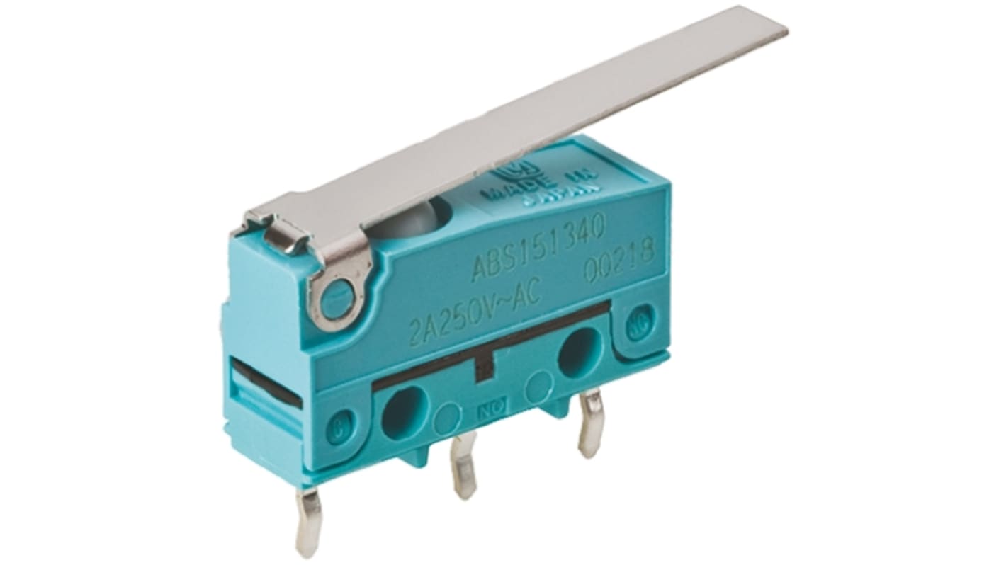 ABS141350 Panasonic Long Hinge Lever Micro Switch, Solder Terminal, 2