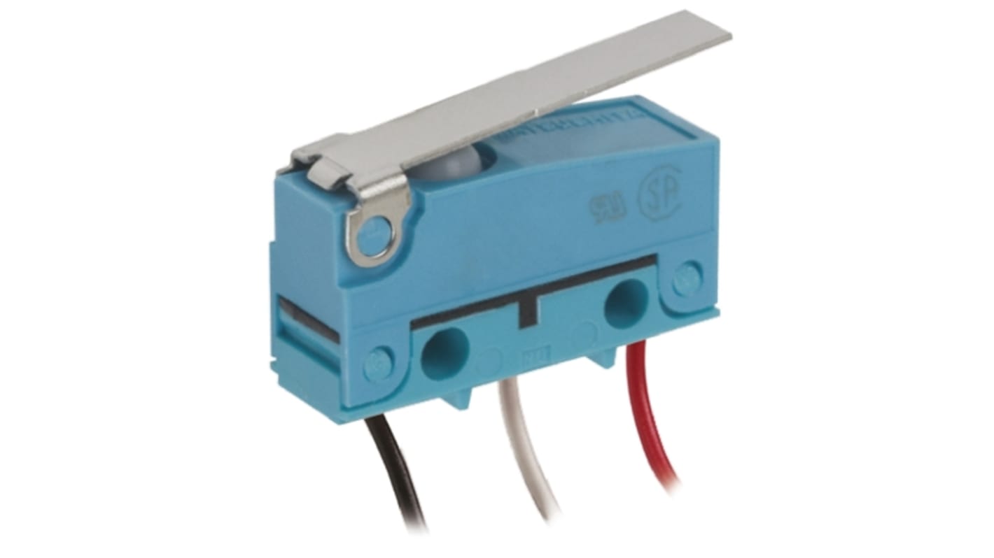 Mikrokapcsoló SP-CO, müködtető típusa: Rövid zsanéros kar, 2 A 30 V DC esetén