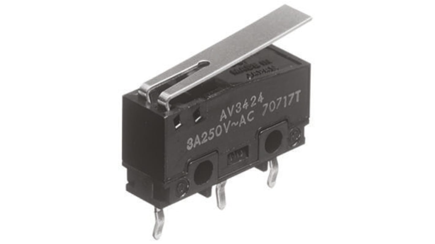 Mikrokapcsoló SP-CO, müködtető típusa: Zsanéros kar, 3 A 250 V AC esetén