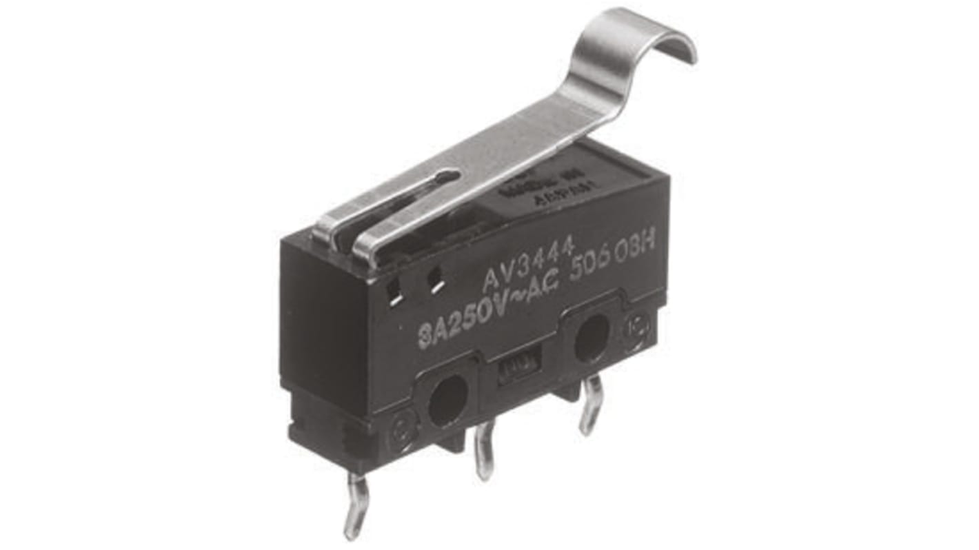 Panasonic Simulated Roller Lever Microswitch, Left Angle PCB Terminal, 3 A @ 250 V ac, SPDT