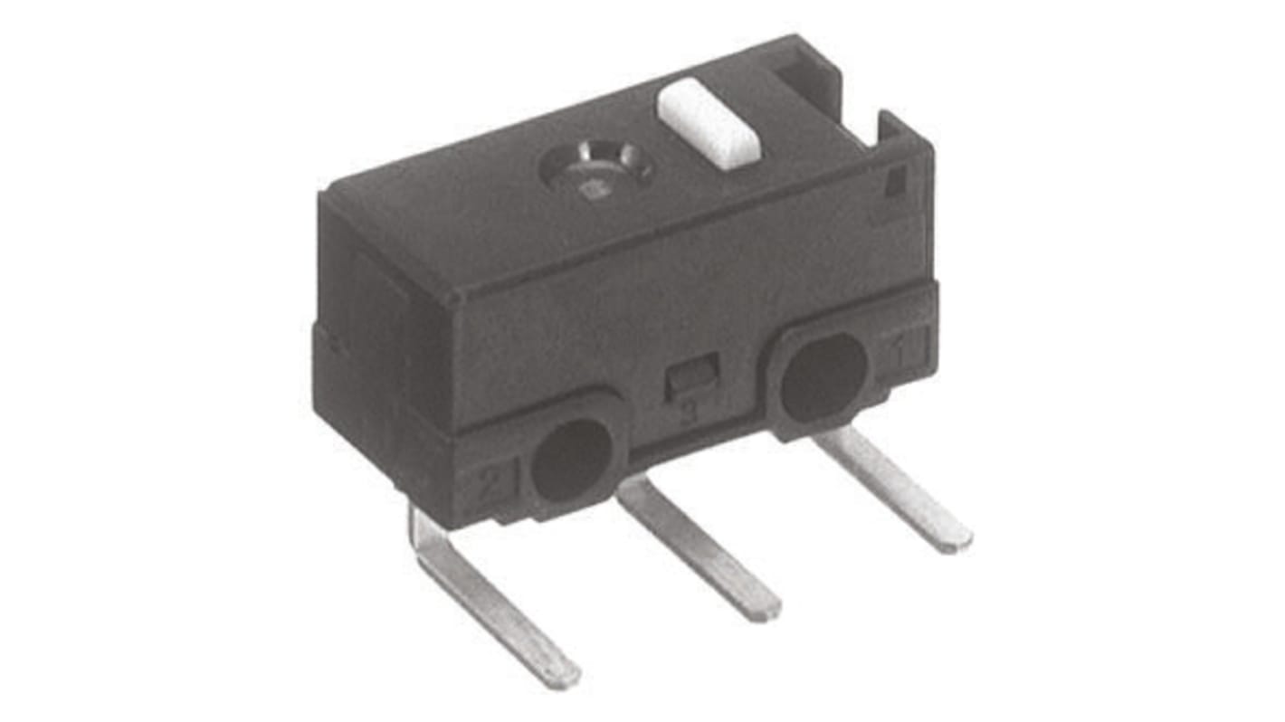 Panasonic Pin Plunger Microswitch, Right Angle PCB Terminal, 100 mA @ 30 V dc, SPDT