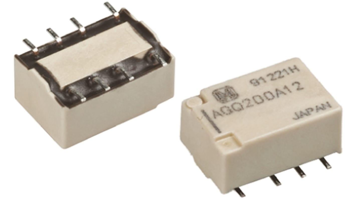 Relé de señal con enclavamiento Panasonic, DPDT, 12V dc, 1 A dc, 1 A ac, montaje en PCB, para