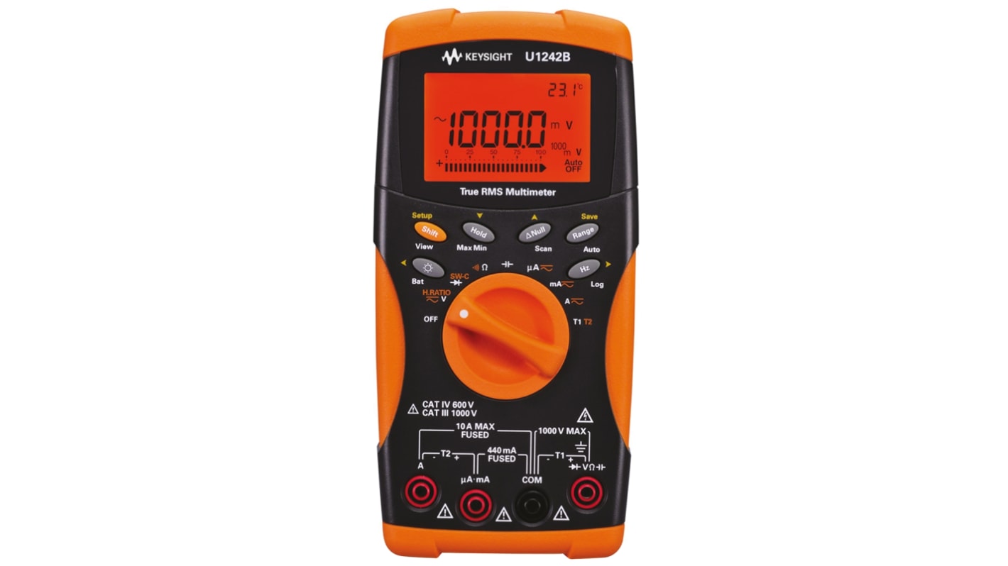 Keysight Technologies U1242B Handheld Digital Multimeter, True RMS, 10A ac Max, 10A dc Max, 1000V ac Max