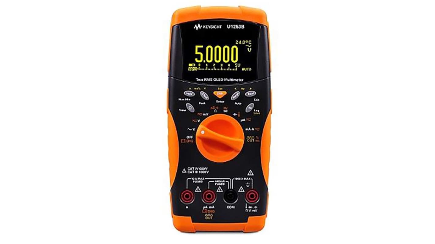 Keysight Technologies U1253B Handheld Digital Multimeter, True RMS, 10A ac Max, 10A dc Max, 1000V ac Max - RS Calibrated