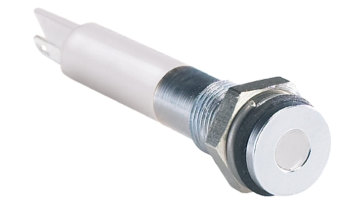 RS PRO White Panel Mount Indicator, 12V dc, 6mm Mounting Hole Size, Solder Tab Termination, IP67