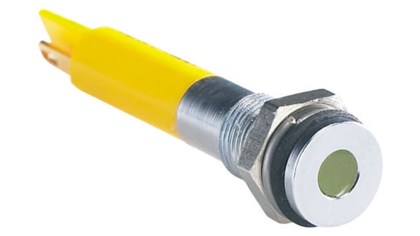 RS PRO Yellow Panel Mount Indicator, 24V dc, 6mm Mounting Hole Size, Solder Tab Termination, IP67