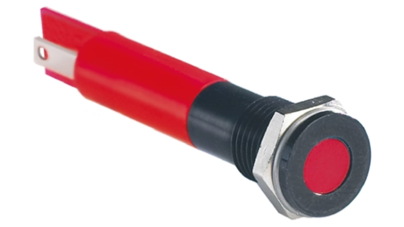 Indicador LED RS PRO, Rojo, lente enrasada, Ø montaje 8mm, 2V dc, 20mA, 10mcd, IP67
