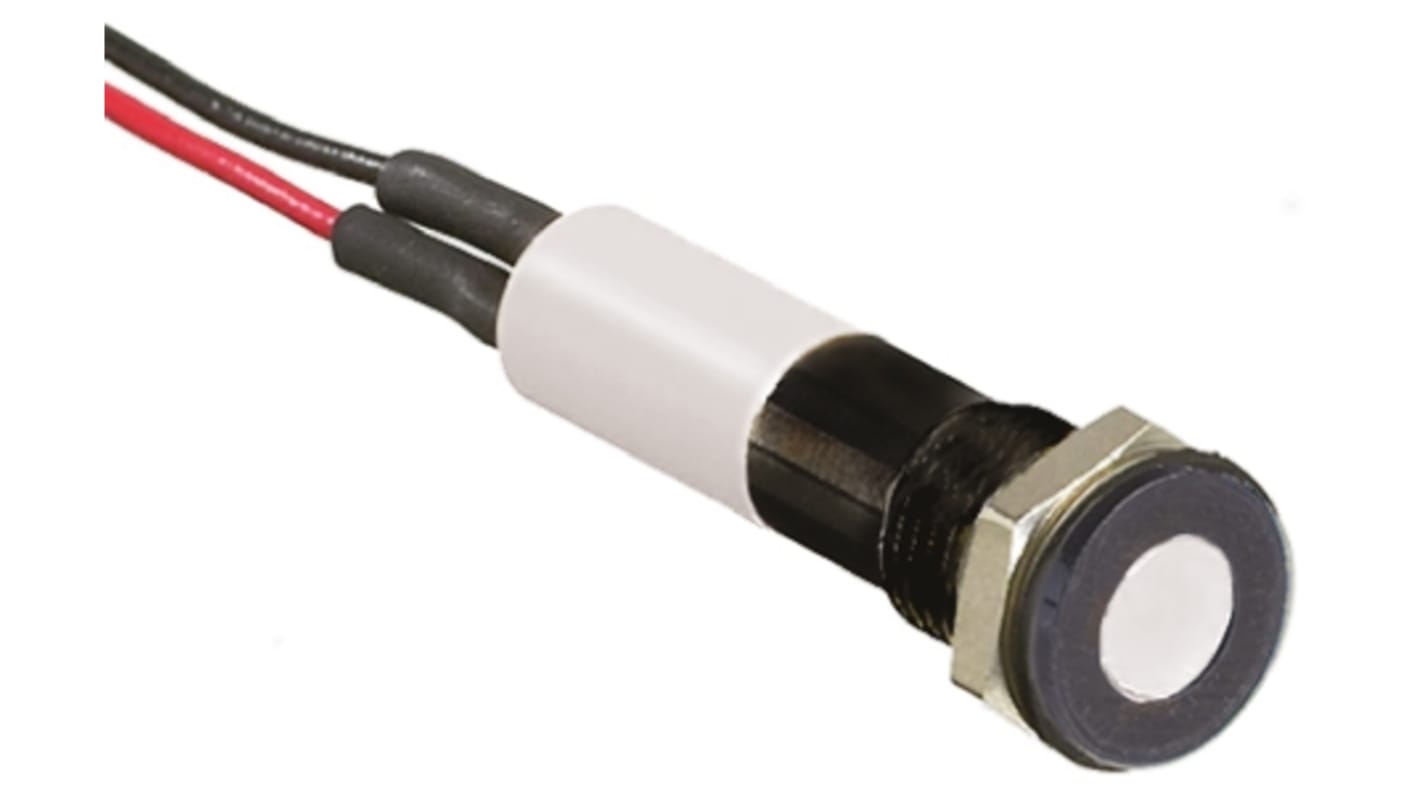 RS PRO White Panel Mount Indicator, 24V dc, 8mm Mounting Hole Size, Lead Wires Termination, IP67