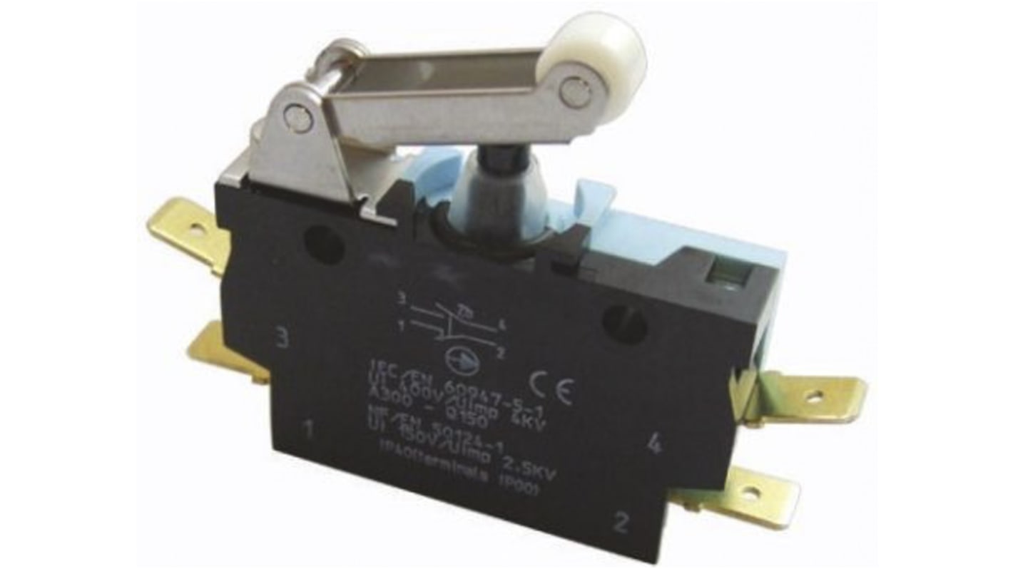 Crouzet Mikroschalter Hebel-Betätiger Flachstecker, 6 A @ 250 V ac, DT-Schließer/Öffner IP 40 4,5 N -50°C - +85°C