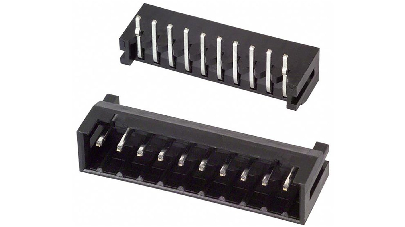 Conector macho para PCB Ángulo de 90° Hirose serie DF3 de 10 vías, 1 fila, paso 2.0mm, para soldar, Montaje en orificio