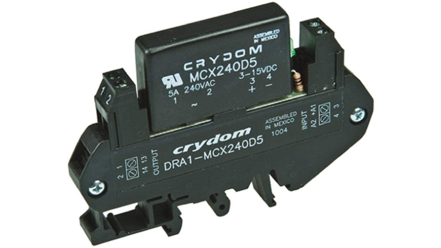 Sensata / Crydom DRA1-MCX Series Solid State Interface Relay, 32 V dc Control, 5 A rms Load, DIN Rail Mount