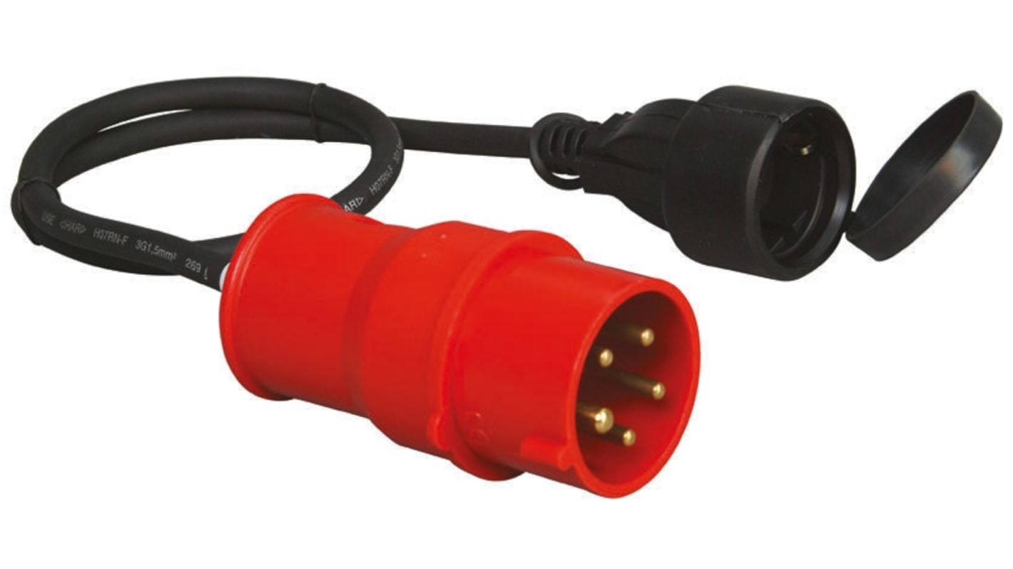 Ipari tápcsatlakozó adapter (Fekete), 16A, 400 V, IP44