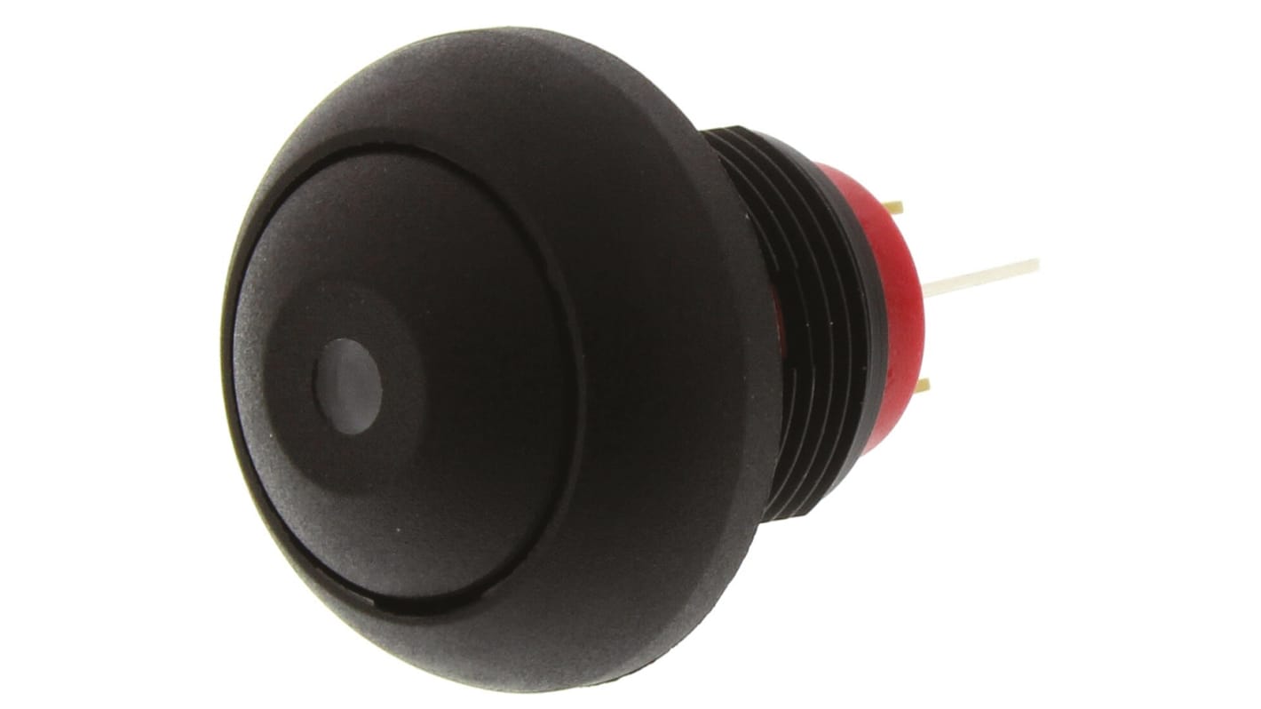 KNITTER-SWITCH Illuminated Miniature Push Button Switch, Momentary, Panel Mount, 12.9mm Cutout, SPST, Yellow LED, IP67