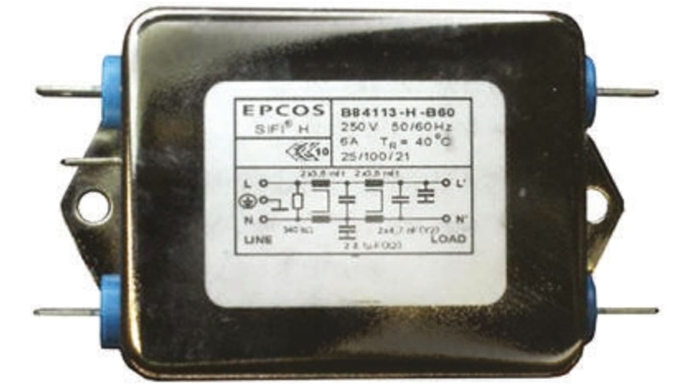 EPCOS, B84113H 6A 250 V ac/dc 50 → 60Hz, Chassis Mount EMC Filter, Tab, Single Phase