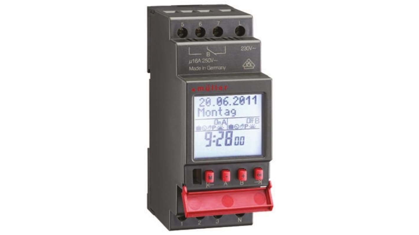 2 Channel Digital DIN Rail Time Switch Measures Minutes, 230 V ac