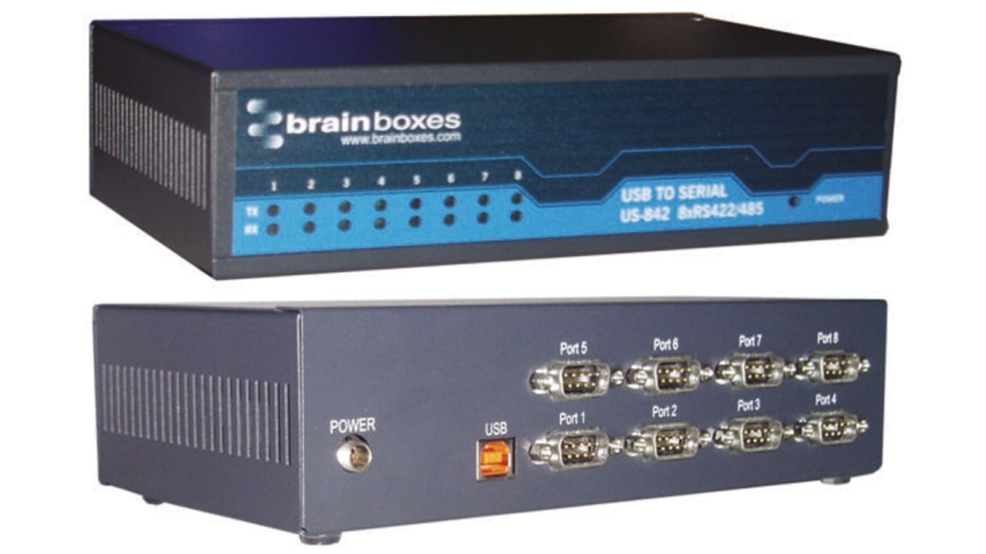 Brainboxes RS422, RS485 USB B Female to DB-9 Male Interface Converter