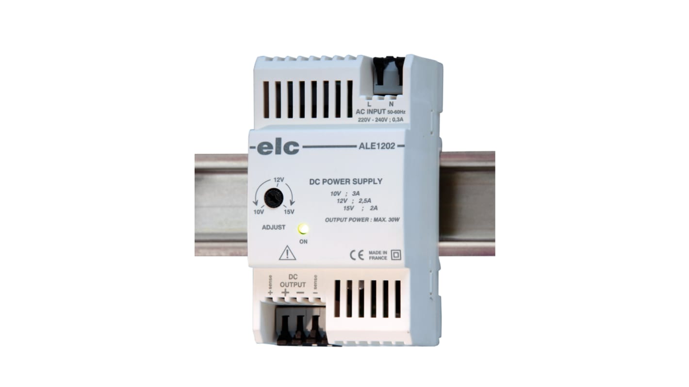 ELC DIN Rail Power Supply, 190 → 264V ac ac Input, 12V dc dc Output, 2.5A Output, 30W