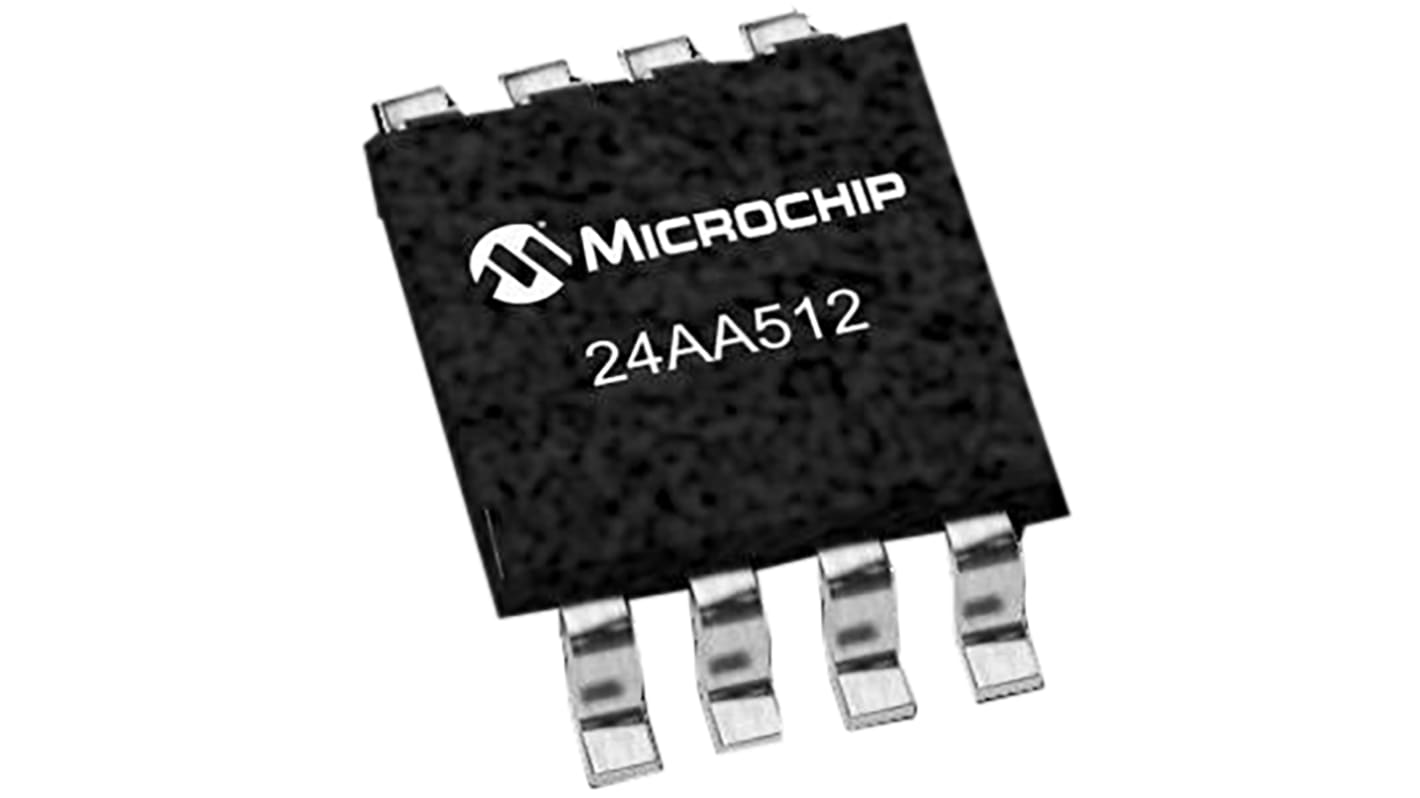 Memoria EEPROM serie 24AA512-I/SN Microchip, 512kbit, 64K x, 8bit, Serie I2C, 900ns, 8 pines SOIC