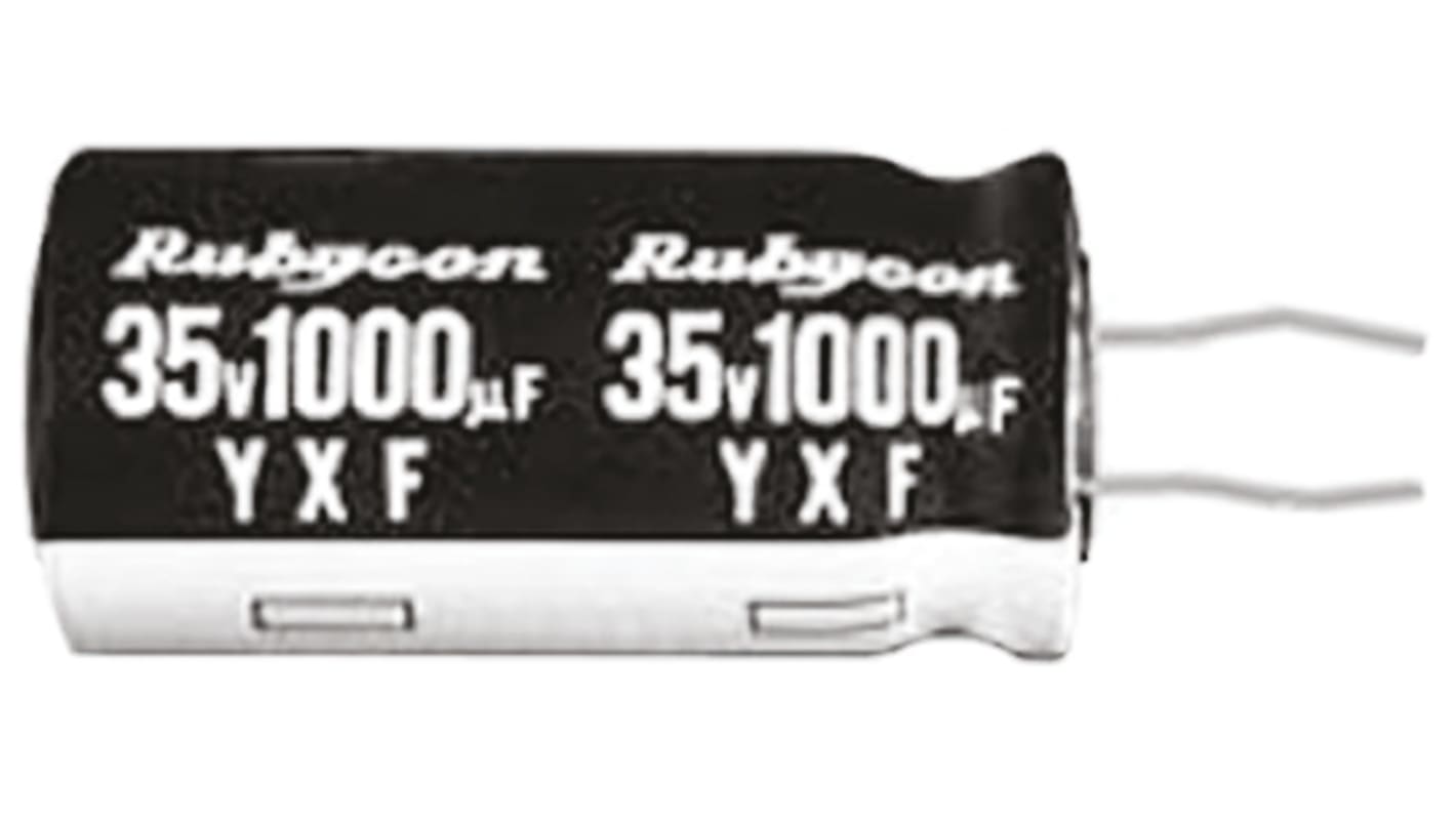 Condensador electrolítico Rubycon serie YXF, 2200μF, ±20%, 16V dc, Radial, Orificio pasante, 12.5 (Dia.) x 25mm, paso