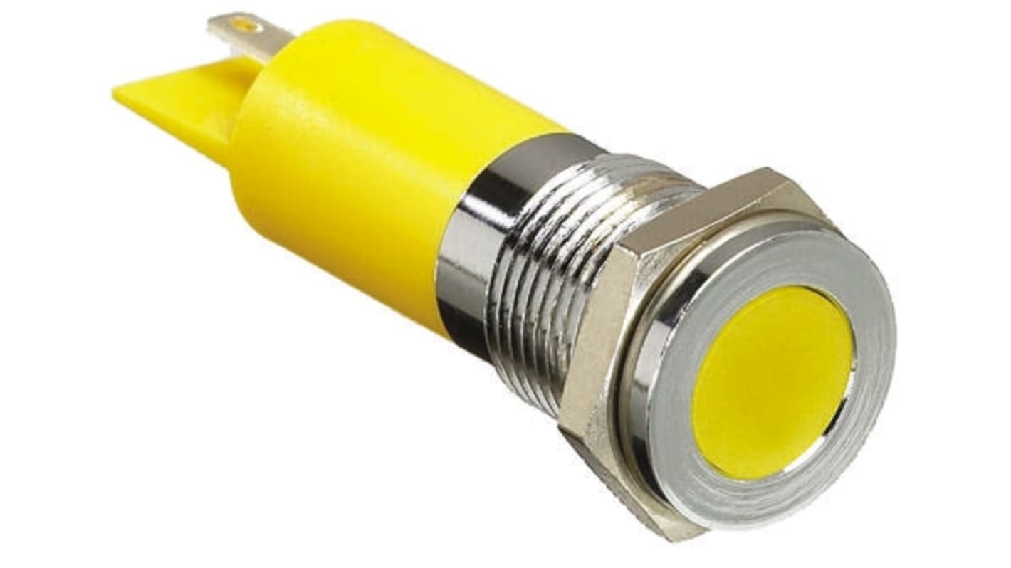 RS PRO Yellow Panel Mount Indicator, 6 → 36V dc, 14mm Mounting Hole Size, Solder Tab Termination, IP67