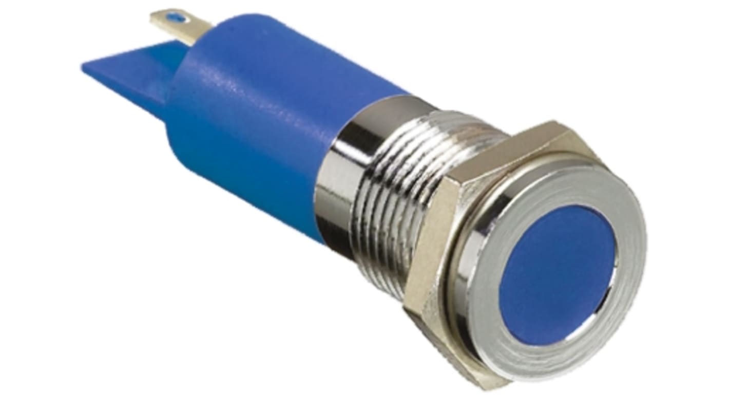 RS PRO Blue Panel Mount Indicator, 220V ac, 14mm Mounting Hole Size, Solder Tab Termination, IP67