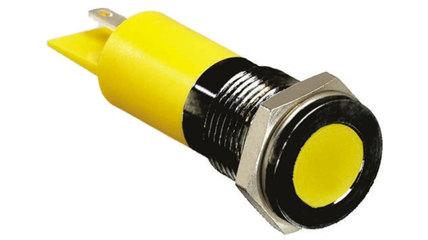 RS PRO Yellow Panel Mount Indicator, 12V dc, 14mm Mounting Hole Size, Solder Tab Termination, IP67