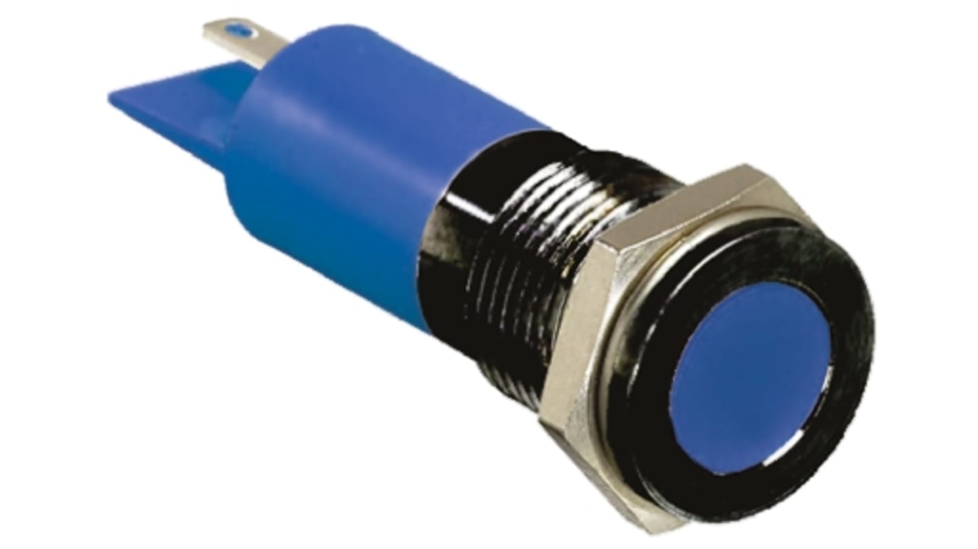 RS PRO Blue Panel Mount Indicator, 110V ac, 14mm Mounting Hole Size, Faston, Solder Lug Termination, IP67