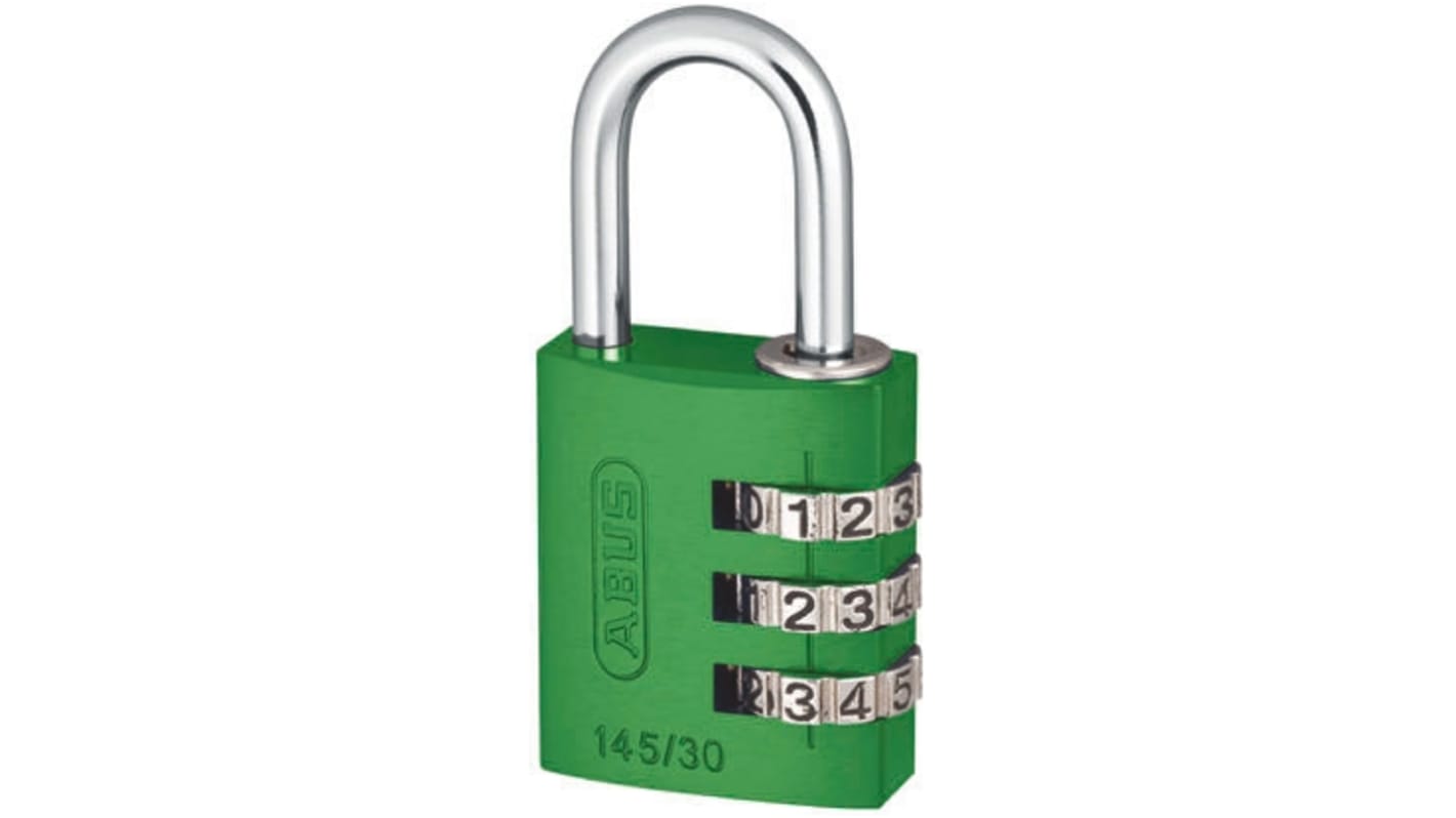 145/30 Green ABUS 145/30 Combination Weatherproof Aluminium, Steel Safety Padlock, 5mm Shackle