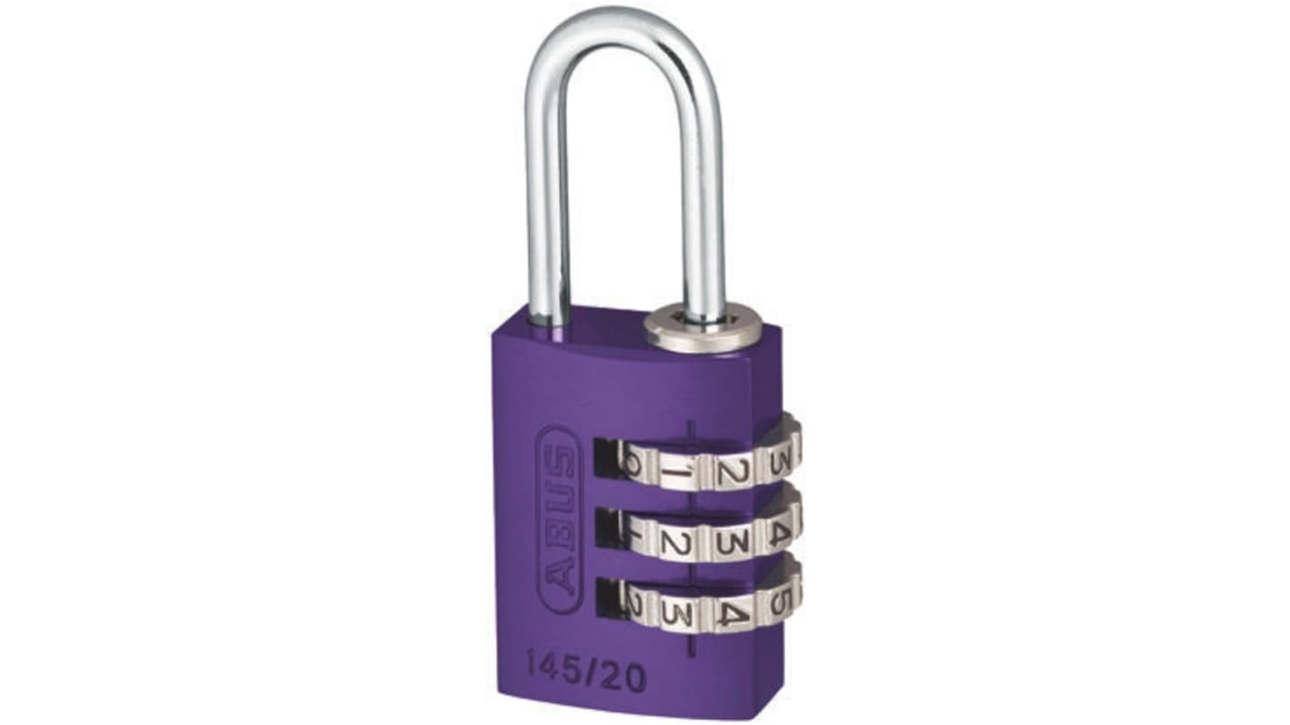 ABUS 145/20 Combination Weatherproof Aluminium Safety Padlock, 3.2mm Shackle, 20mm Body