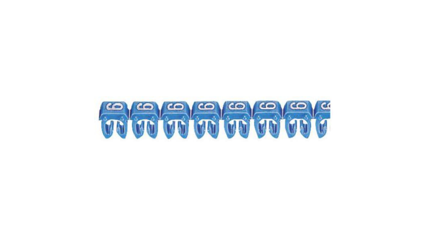 Legrand CAB 3 Clip On Cable Markers, Blue, Pre-printed "6", 0.8 → 2.2mm Cable