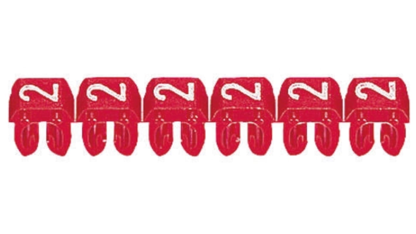 Legrand CAB 3 Clip On Cable Markers, Red, Pre-printed "2", 0.15 → 0.5mm Cable