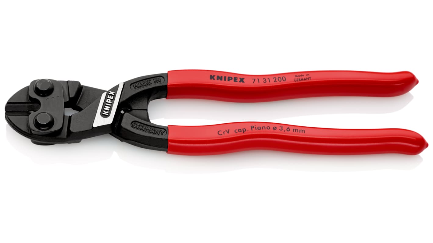 Knipex Kompakter Bolzenschneider, Hochlegierter CrV-Stahl 200 mm, Schneidkraft → 6 mm