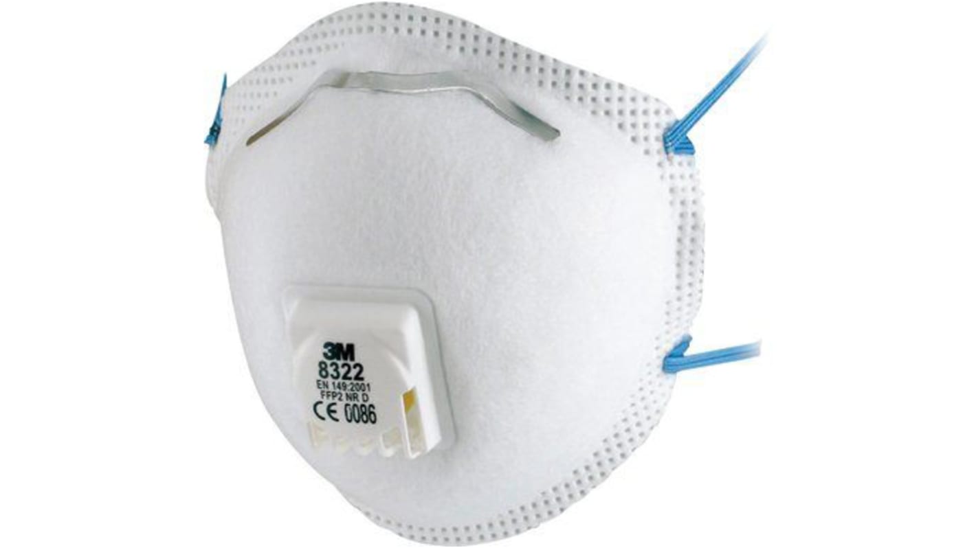 Masque respiratoire jetable 3M FFP2 série 8300,  avec clip nasal réglable, Blanc x 10