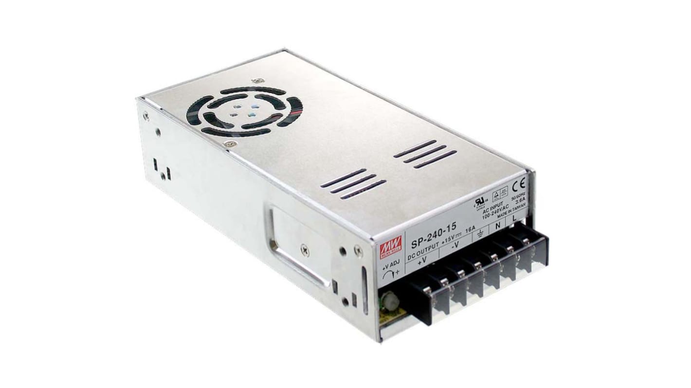 Mean Well Embedded Switch Mode Power Supply SMPS, SP-240-15RS, 15V dc, 16A, 240W, 1 Output, 124 → 370 V dc, 88