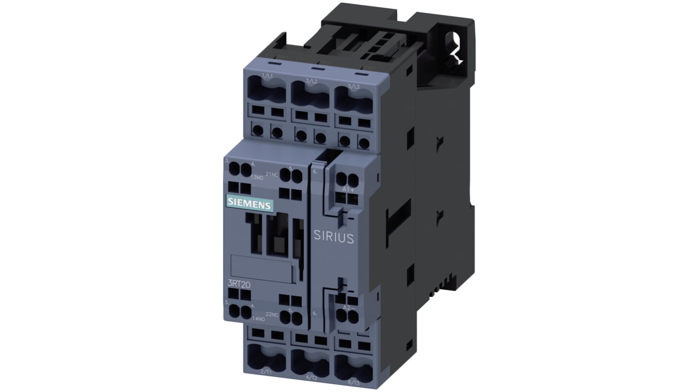 Siemens SIRIUS 3RT2 Contactor, 24 V dc Coil, 3-Pole, 25 A, 11 kW, 3NO, 400 V ac