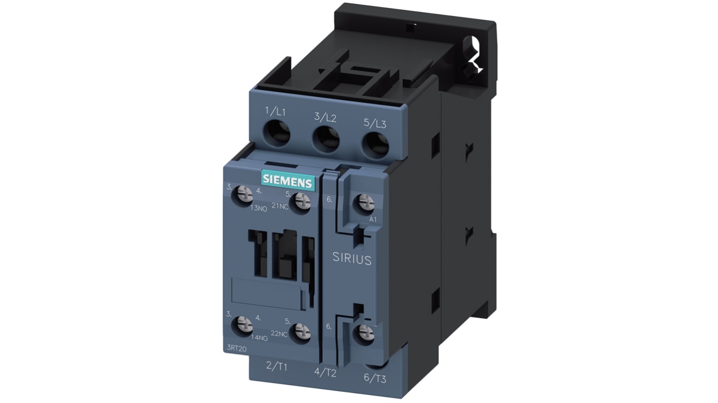 Siemens SIRIUS 3RT2 Contactor, 24 V ac Coil, 3-Pole, 38 A, 18.5 kW, 3NO, 400 V ac