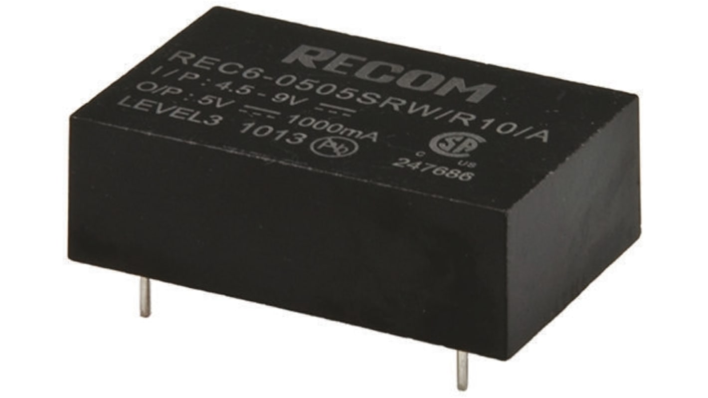 Recom REC6 DC-DC Converter, ±15V dc/ ±167mA Output, 4.5 → 9 V dc Input, 6W, Through Hole, +75°C Max Temp -40°C