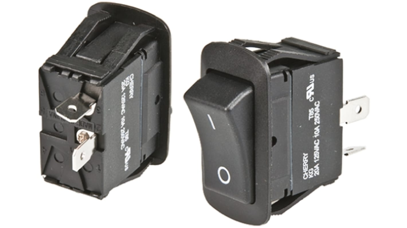 Interruptor de balancín, KGC2ANB1BBD, Contacto SPST, On-Off, 20 A, No, Negro, IP56