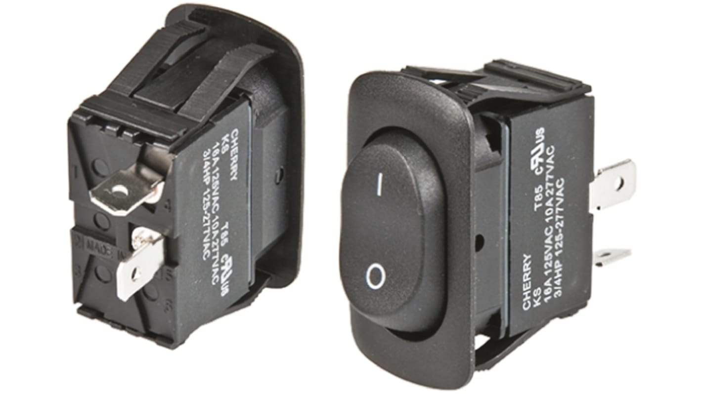 Interruptor de balancín, KSF2ANB1BBD, Contacto SPST, On-Off, 21 A a 14 V dc, No, Negro, IP56