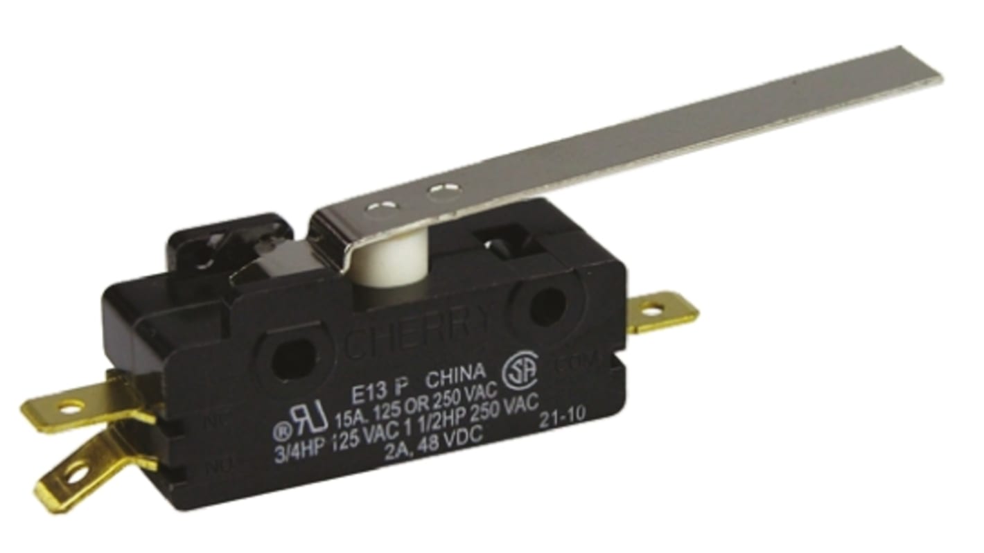 ZF Hinge Lever Micro Switch, Tab Terminal, 15 A @ 250 V ac, SPDT