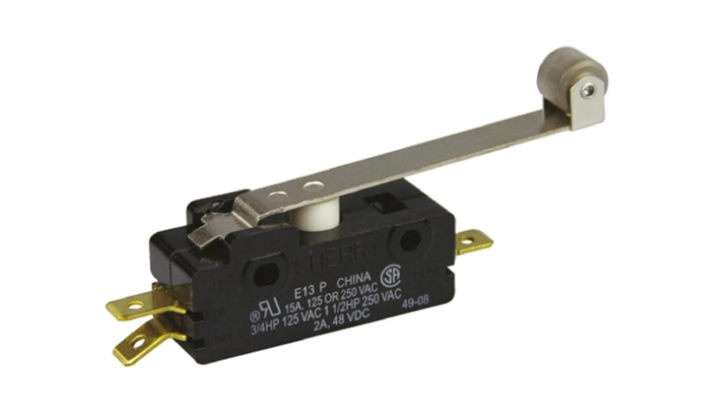 ZF Roller Lever Micro Switch, Tab Terminal, 15 A @ 250 V ac, SPDT