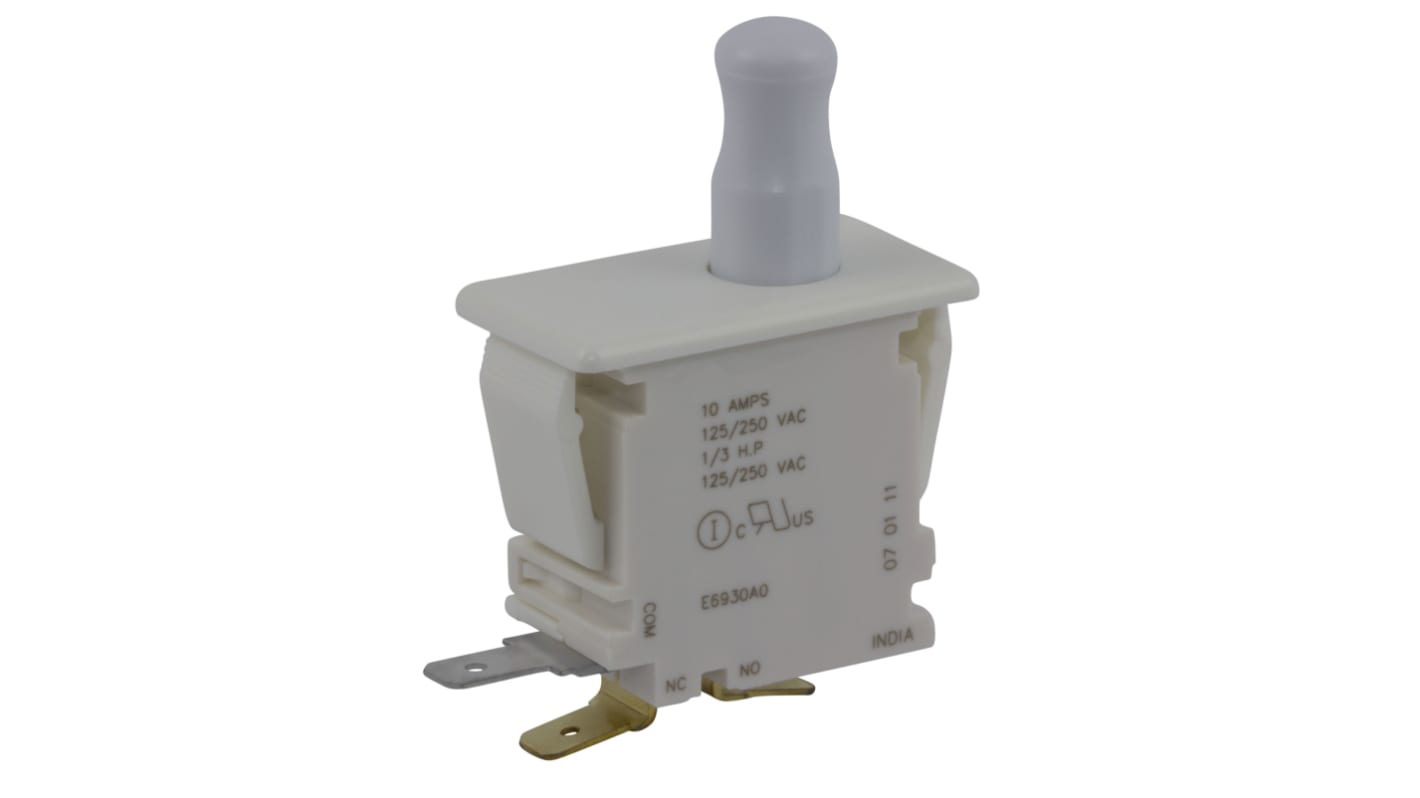 Microinterruptor de Puertas, tipo Botón, SPDT 10 A a 250 V ac, -40 → +85°C