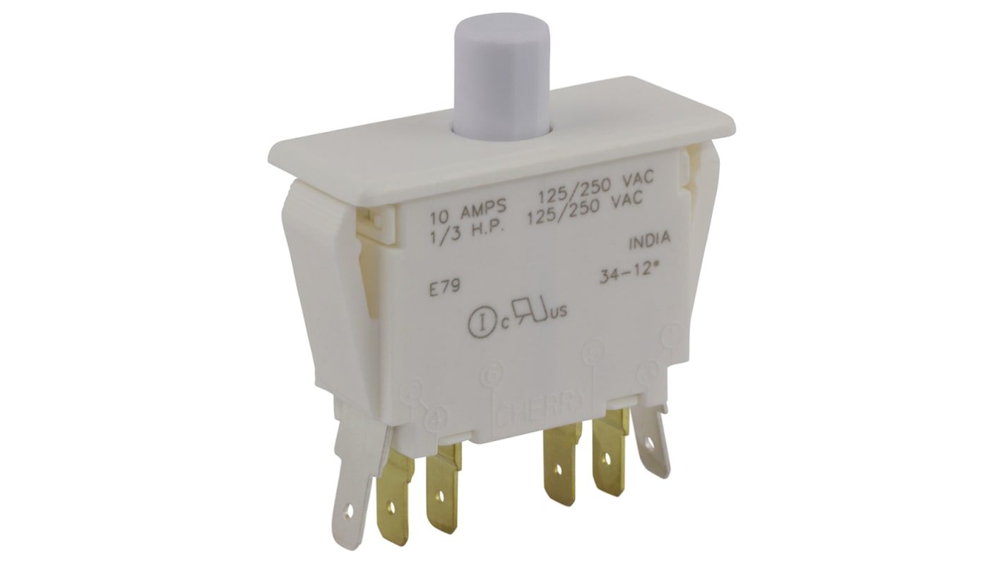 Microinterruptor de Puertas, tipo Botón, DPDT 10 A a 250 V ac, -40 → +85°C