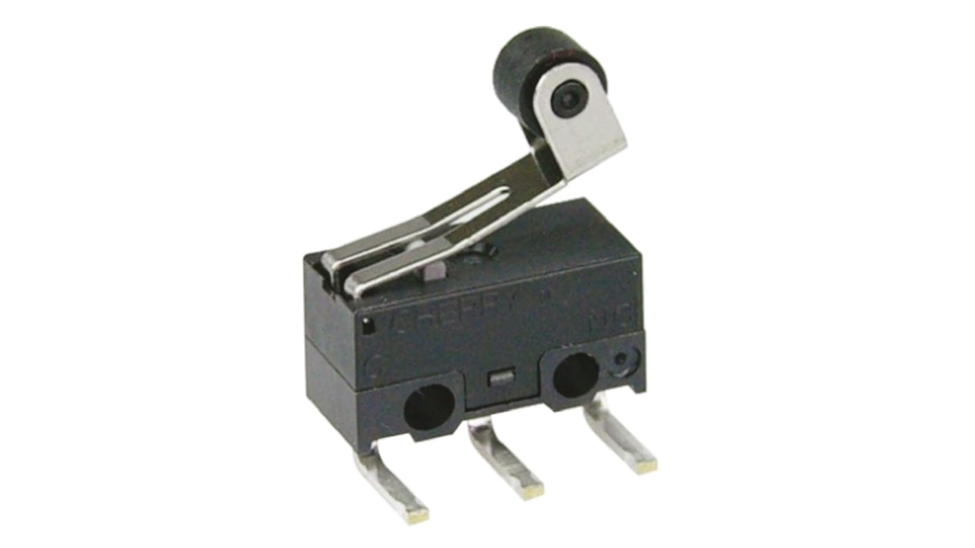 ZF Roller Lever Micro Switch, Left Angle PCB Terminal, 50 mA @ 30 V dc, SPDT