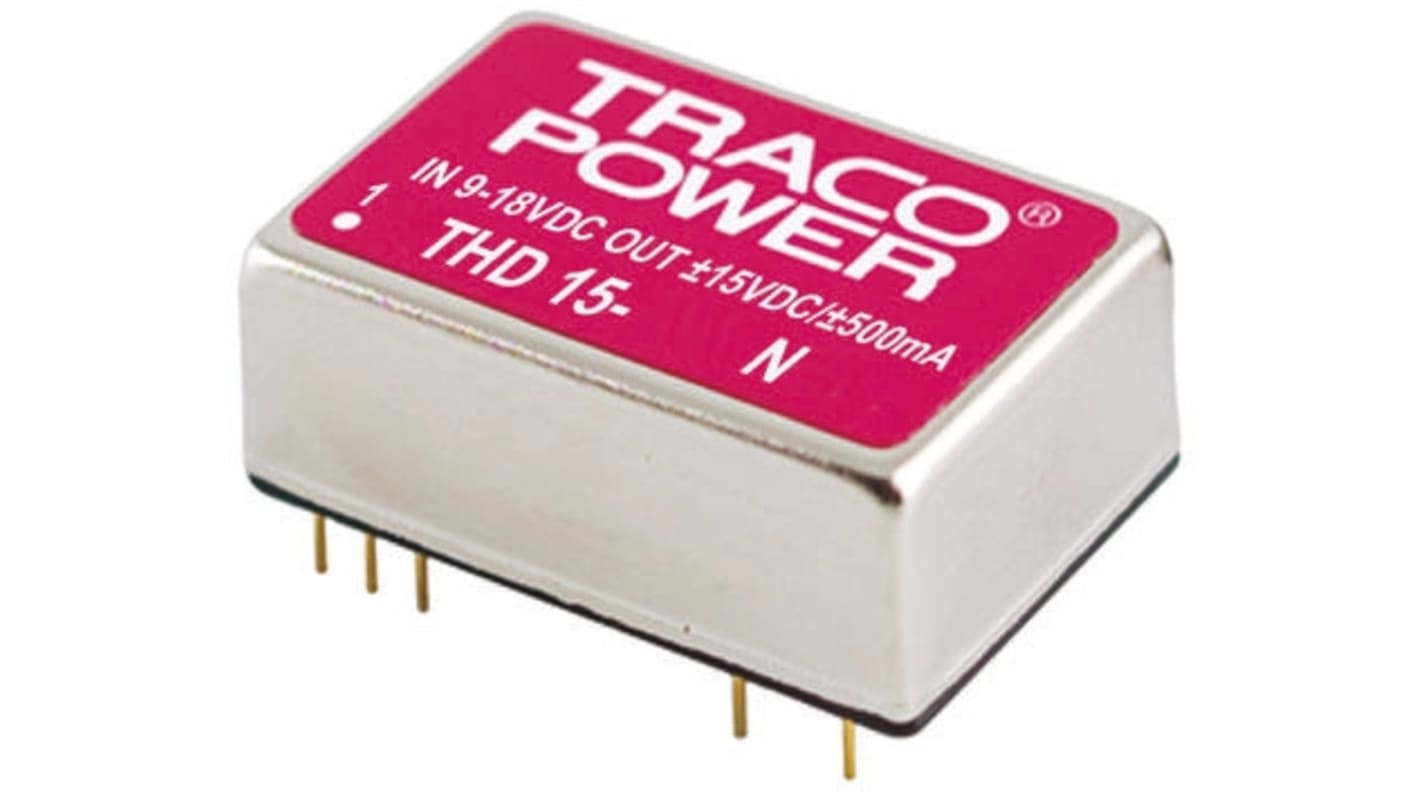 TRACOPOWER THD 15N DC-DC Converter, 15V dc/ 1A Output, 18 → 36 V dc Input, 15W, Through Hole, +85°C Max Temp