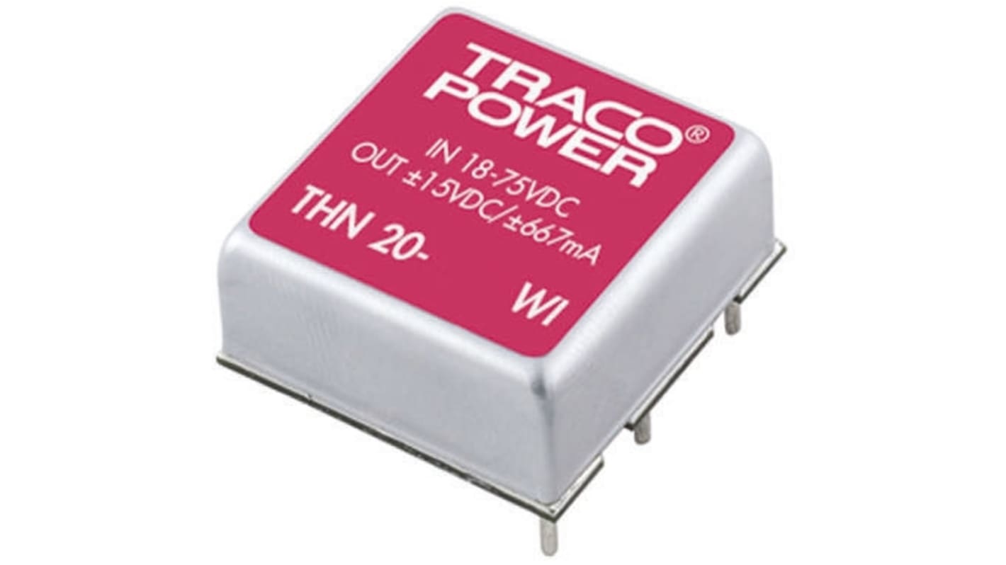 Convertisseur DC-DC TRACOPOWER, THN 20WI, Montage traversant, 20W, 1 sortie, ±12V c.c., ±833mA