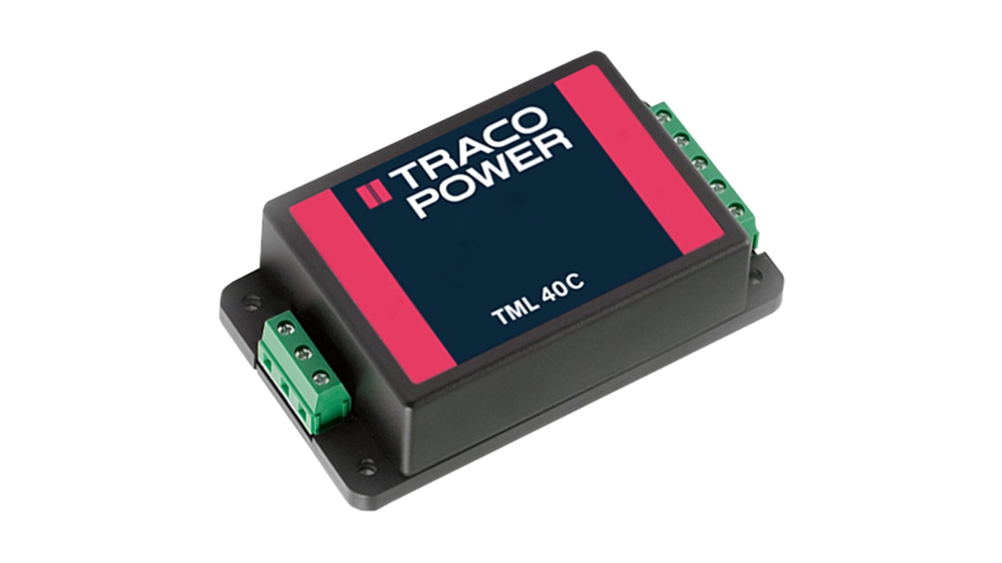 TRACOPOWER Kapcsolóüzemű tápegység 2 kimenet 40W, 5 V dc, 12 V dc, 1.25A Sasszira szerelhető