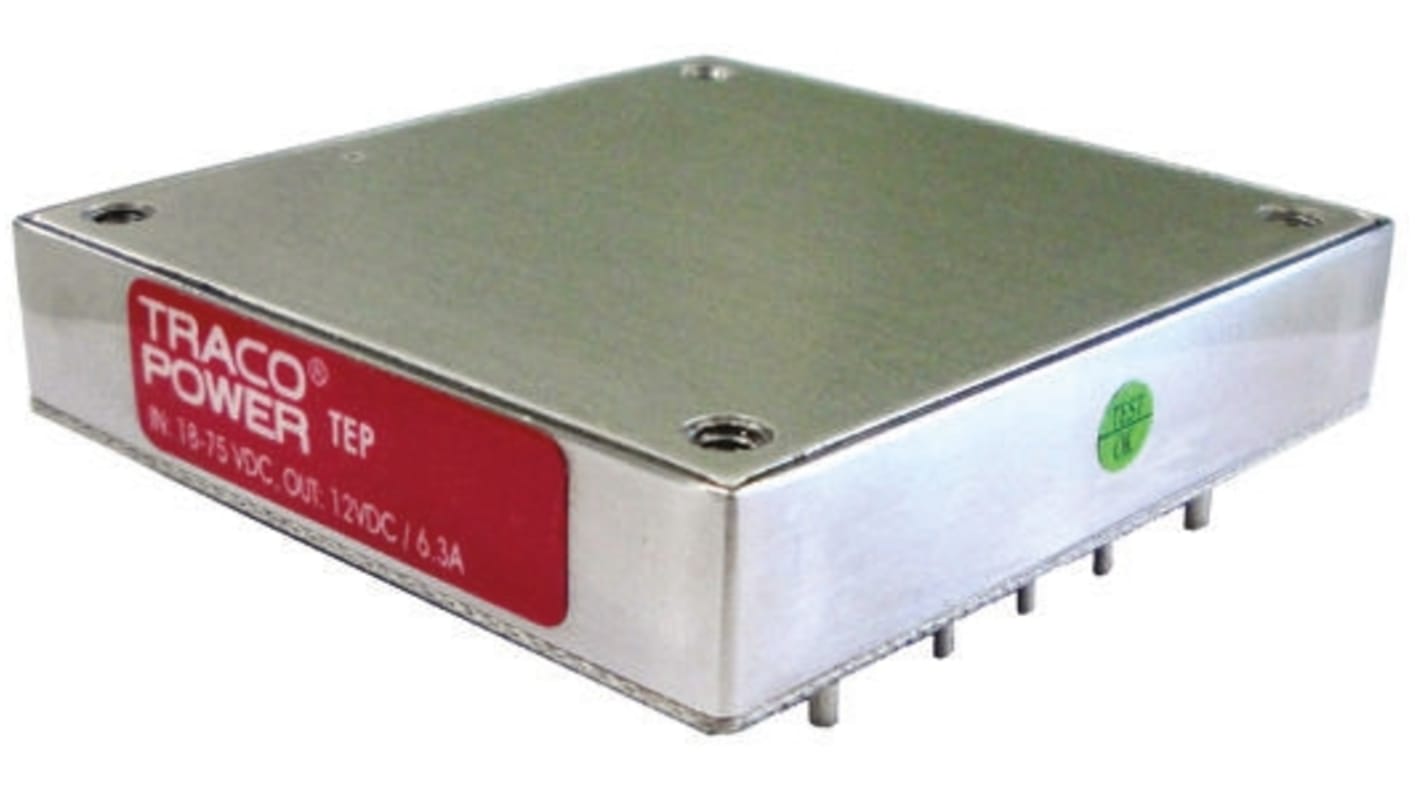 TRACOPOWER TEP 75WI DC-DC Converter, 15V dc/ 5A Output, 9 → 36 V dc Input, 75W, Through Hole, +75°C Max Temp